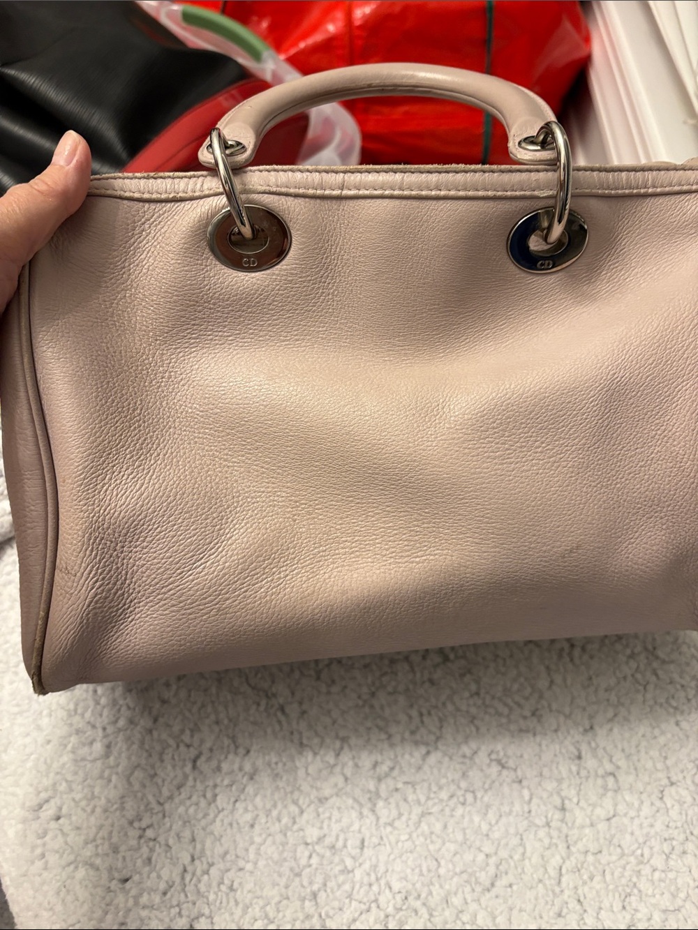 ⭐️Auth Christian Dior Pebbled Leather Boston Bowling Bag – Pale Blush Pink 2013 - Picture 11 of 17